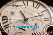 Cartier Ballon Bleu De Chrono Swiss Valjoux 7750 Automatic Steel Case with White Dial Roman Numeral Markers and Genuine Leather Strap
