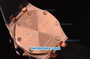 Audemars Piguet Royal Oak Quartz Working Chronograph Movement Rose Gold Case with Black Dial and Strap-White Marking