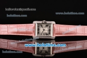 Cariter Tank Anglaise Swiss Quartz Stainless Steel Case with Pink Leather Strap Diamond Bezel and White Dial