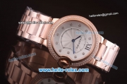 Cartier Ballon Bleu De Miyota Quartz Movement Rose Gold Case and Strap with Diamond Bezel/Markers