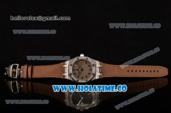 Audemars Piguet Royal Oak Lady Swiss Quartz Steel/Diamonds Case with Grey Dial and Brown Leather Strap (EF)