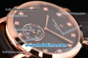 Vacheron Constantin Malte Miyota Quartz Rose Gold Case with Black Leather Bracelet Diamond Markers and Black Dial