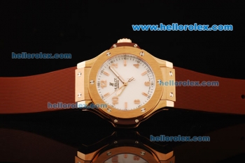 Hublot Big Bang King Swiss Quartz Movement Rose Gold Case with White Dial and Brown Rubber Strap