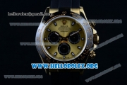 Rolex Daytona Chronograph Clone Rolex 4130 Automatic Yellow Gold Case with Yellow Gold Dial Stick Markers and Black Rubber Strap - 1:1 Original (AR)