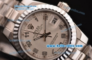 Rolex Datejust 2813 Automatic Steel Case with White Dial Numeral Markers and Stainless Steel Strap