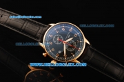 IWC Portuguese Yacht Club Chronograph Miyota Quartz Movement Rose Gold Case with Black Dial and Black Leather Strap