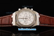 Audemars Piguet Royal Oak City of Sails Chronograph Quartz Movement White Dial with White Stick Markers and Silver Case-Brown Leather Strap