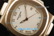 Patek Philippe Nautilus Swiss ETA 2836 Automatic Steel Case with White Dial and Black Leather Strap