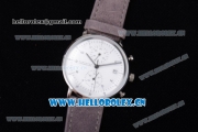 Junghans Max Bill Chronoscope Miyota OS10 Quartz PVD Case White Dial Grey Leather Strap and Stick Markers