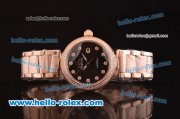 Omega De Ville Ladymatic Original ETA 2671 Automatic Rose Gold Case/Strap with Diamond Bezel and Black Dial - 1:1 Original