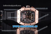 Richard Mille RM011-FM Asia ST25 Automatic Rose Gold Case with Skeleton Dial Rose Gold Bezel and Black Rubber Strap Arabic Numeral Markers