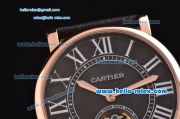 Cartier Rotonde De Tourbillon ST22 Automatic Rose Gold Case with Black Dial and Black Leather Strap