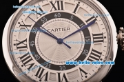 Cartier Rotonde Swiss ETA 2836 Automatic Steel Case Black Leather Strap White Dial and Roman Markers