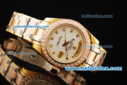 Rolex Day-Date Oyster Perpetual Three Tone with White Dial and Diamond Bezel/Marking