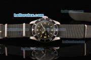 Rolex Submariner Oyster Perpetual Swiss ETA 2836 Automatic Movement Black Dial with Black Bezel and Grey Nylon Strap