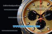 Rolex Daytona Chrono Clone Rolex 4130 Automatic Yellow Gold Case with Yellow Dial Red Second Hands Ceramic Bezel and Black Rubber Strap (EF)