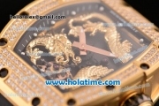 Richard Mille Tourbillon RM 057 Dragon Swiss ETA 2824 Automatic Yellow Gold&Diamonds Case with Black Rubber Strap and Gold Dragon Dial - 1:1 Original