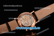 Patek Philippe Grand Complication Chrono Venus 7750 Manual Winding Rose Gold Case with White Dial Black Leather Strap and Roman Numeral Markers