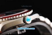 Omega Seamaster Automatic Movement ETA Coating Case with Black Dial-Red Bezel and Stick/Numeral Markers-SS Strap