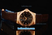 Omega Constellation Swiss ETA Quartz Rose Gold Case with Diamond Bezel and Brown Leather Strap