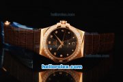 Omega Constellation Swiss ETA Quartz Rose Gold Case with Diamond Bezel and Brown Leather Strap Omega Constellation Swiss ETA Quartz Rose Gold Case with Diamond Bezel and Brown Leather Strap