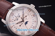 BlancPain Moonphase ST25 Automatic Steel Case with White Dial and Brown Leather Strap-Rose Gold Roman Markers
