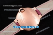 Cartier Ballon Bleu Medium Asia Automatic Rose Gold Case with Silver Dial Purple Leather Strap and Diamonds Bezel (YF)