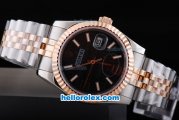 Rolex Datejust Automatic with Rose Gold Bezel and Black Dial-Small Calendar and Two Tone Strap
