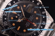 Rolex GMT Master Vintage Swiss ETA 2836 Automatic Black Bezel with Black Dial and Steel Bracelet-Orange Markers