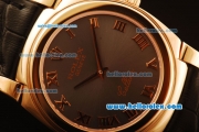 Rolex Cellini Swiss Quartz Rose Gold Case with Grey Dial and Black Leather Strap-Roman Markers