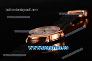 Cartier Rotonde De Asia Manual Winding Rose Gold Case with Black Roman Numeral Markers White Dial and Black Leather Strap