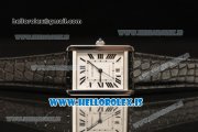 Cartier Ronde TANK SOLO Steel Square Case Equipment Ronda 763 1:1 Clone White Dial With Brown Leather