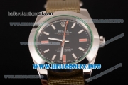 Rolex Milgauss Asia Automatic Steel Case with Black Dial and Army Nylon Strap - Stick Markers
