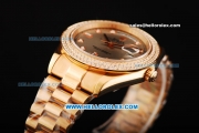 Rolex Day Date II Automatic Movement Full Rose Gold with Double Row Diamond Bezel - Diamond Markers and Grey Dial