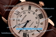 Cartier Ronde Solo Swiss ETA 2836 Automatic Rose Gold Case with Diamond Bezel White Dial and Brown Leather Strap