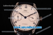 IWC Portuguese Power Reserve Clone IWC 52010 Automatic Steel Case with White Dial Arabic Number Markers and Blue Leather Strap - 1:1 Original (ZF)