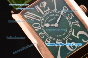 Franck Muller Long Island Swiss Quartz Rose Gold Case Rose Gold Bezel with Green Leather Strap and Green Dial