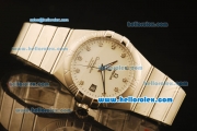 Omega Constellation Co-Axial Swiss ETA 2824 Automatic Full Steel with White Dial and Diamond Markers-(35mm)