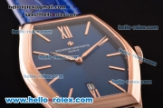 Vacheron Constantin Malte Japanese Miyota OS2035 Quartz Rose Gold Case with Blue Leather Strap and Blue Dial