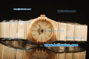 Omega Constellation Swiss Quartz Steel Case with Rose Gold Bezel and White MOP Dial-Rose Gold Stick Markers