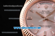 Rolex Day-Date Swiss ETA 2836 Automatic Rose Gold Case/Bracelet with Silver Dial and Stick Markers (BP)