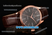 Rolex Cellini Time Asia 2813 Automatic Rose Gold Case with Brown Leather Strap Stick Markers and Black Dial (BP)