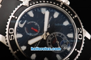 Ulysse Nardin Power Reserve Automatic Movement Silver Case with Black Bezel and Black Dial-Black Rubber Strap