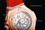 Hublot Big Bang Chronograph Swiss Valjoux 7750 Automatic Movement White Dial with Red Diamond Bezel and Red Rubber Strap