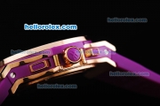 Hublot Big Bang Chronograph Quartz Movement White Dial with Purple Diamond and Purple Rubber Strap-Lady Size