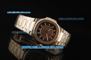 Patek Philippe Nautilus Swiss Quartz Movement Steel Case with White Markers and Steel Strap