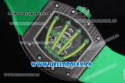 Richard Mille RM 59-01 Miyota 9015 Automatic PVD Case with Skeleton Dial Dot/Arabic Numeral Markers and Green Rubber Strap