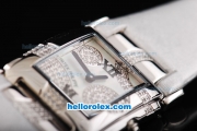 Patek Philippe Twenty-4 Swiss Quartz Movement Plate Platinum Case with Diamond/White Dial and White Leather Strap