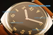 Panerai Radiomir Vintage 3646 Swiss ETA 6497 Manual Winding Steel Case with Black Dial and Orange Leather Strap