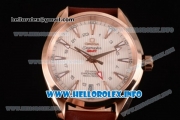 Omega Aqua Terra 150 M GMT Clone Omega 8615 Automatic Rose Gold Case with White Dial Stick Markers and Brown Leather Strap (EF)